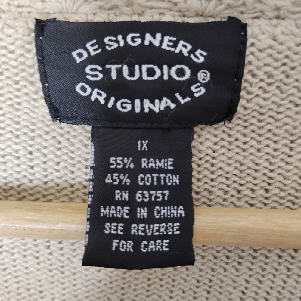 Designers Studio Tan Crochet Cardigan Sweater 1X - Picture 6 of 8